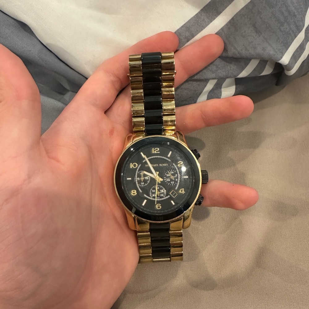 Michael Kors Women's Black and Gold Chronograph Bracelet Watch - Picture 2 of 2